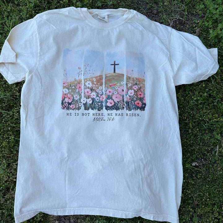 Christianartworkshop He Has Risen Faith-Inspired Floral Cross T-Shirt - image 3