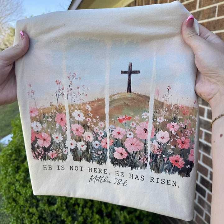 Christianartworkshop He Has Risen Faith-Inspired Floral Cross T-Shirt - image 2