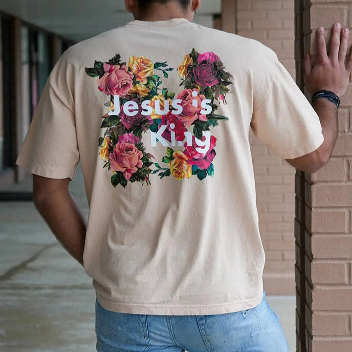 Christianartworkshop Floral Embellished Jesus is King Christian T-Shirt  - image 11