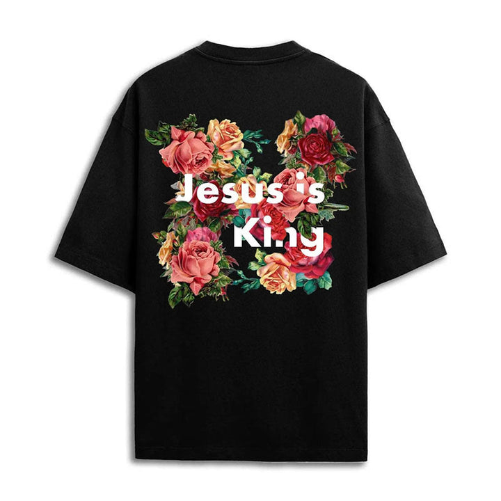 Christianartworkshop Floral Embellished Jesus is King Christian T-Shirt  - image 0