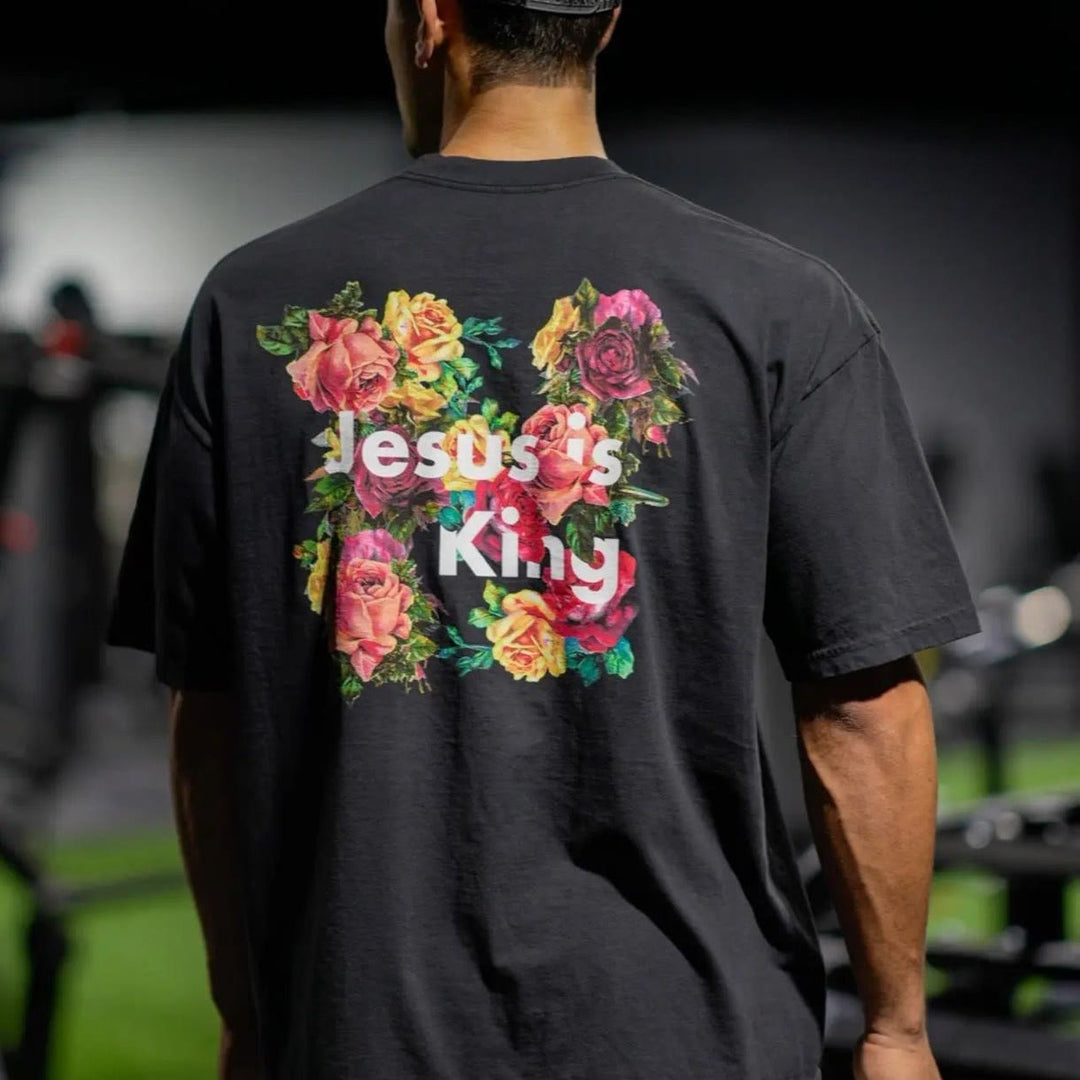Christianartworkshop Floral Embellished Jesus is King Christian T-Shirt  - image 6