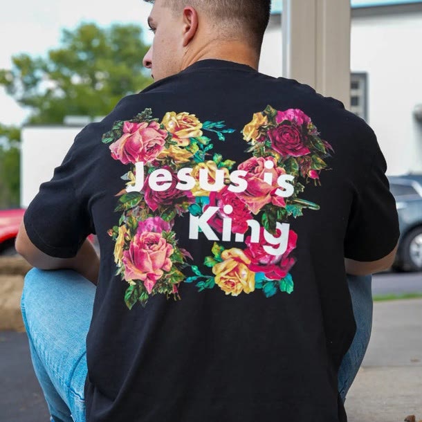 Christianartworkshop Floral Embellished Jesus is King Christian T-Shirt  - image 1
