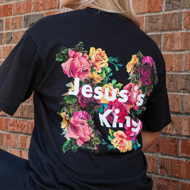 Christianartworkshop Floral Embellished Jesus is King Christian T-Shirt  - image 8