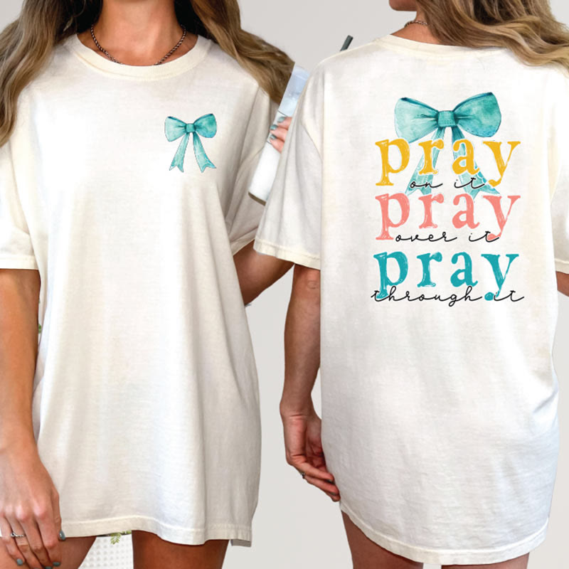 Christianartworkshop Pray Through It Floral Bow T-Shirt - White - 2XL - image 0