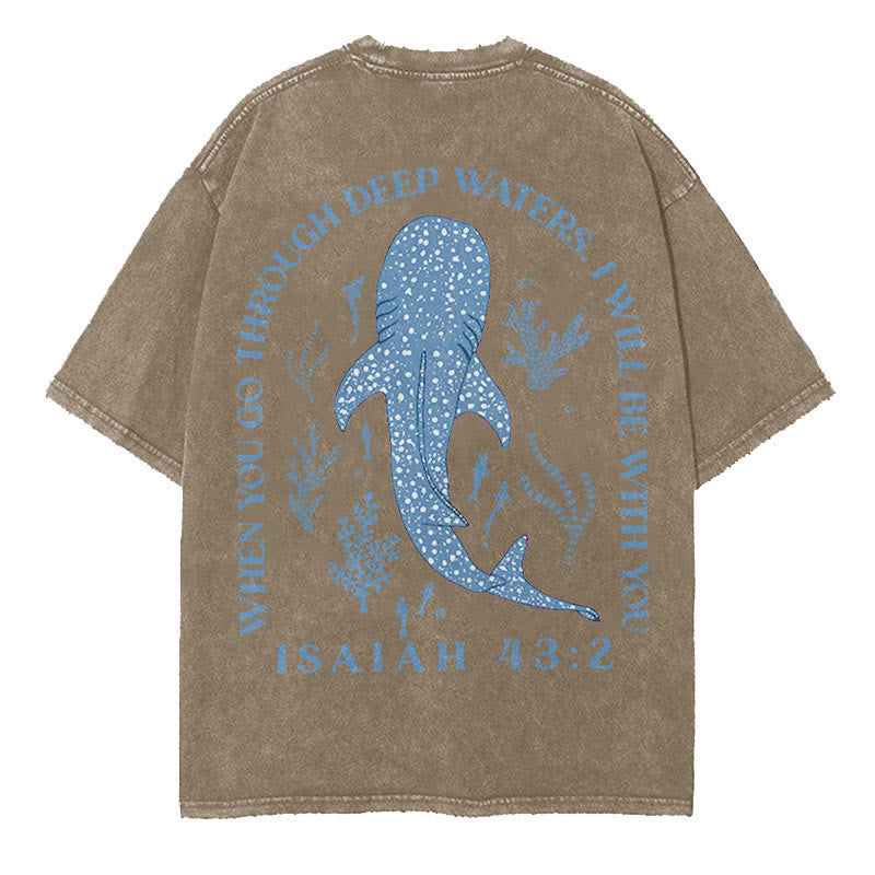 Christianartworkshop I Will Be With You Double Sided Washed Christian T-shirt