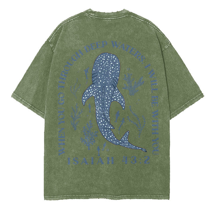 Christianartworkshop I Will Be With You Double Sided Washed Christian T-shirt