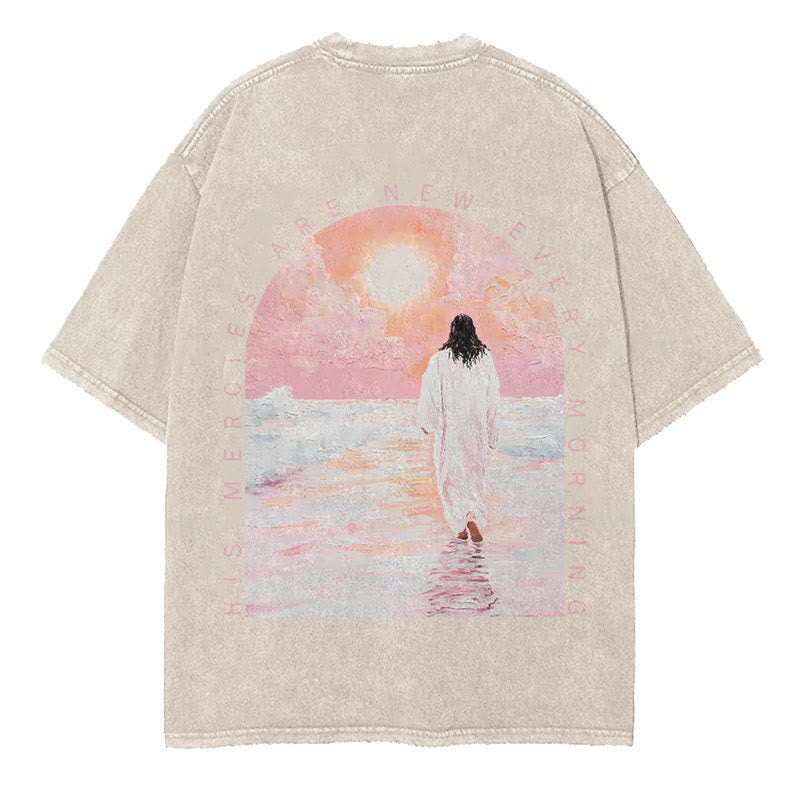 Christianartworkshop His Mercies Are New Double Sided Unisex Washed Christian T-Shirt