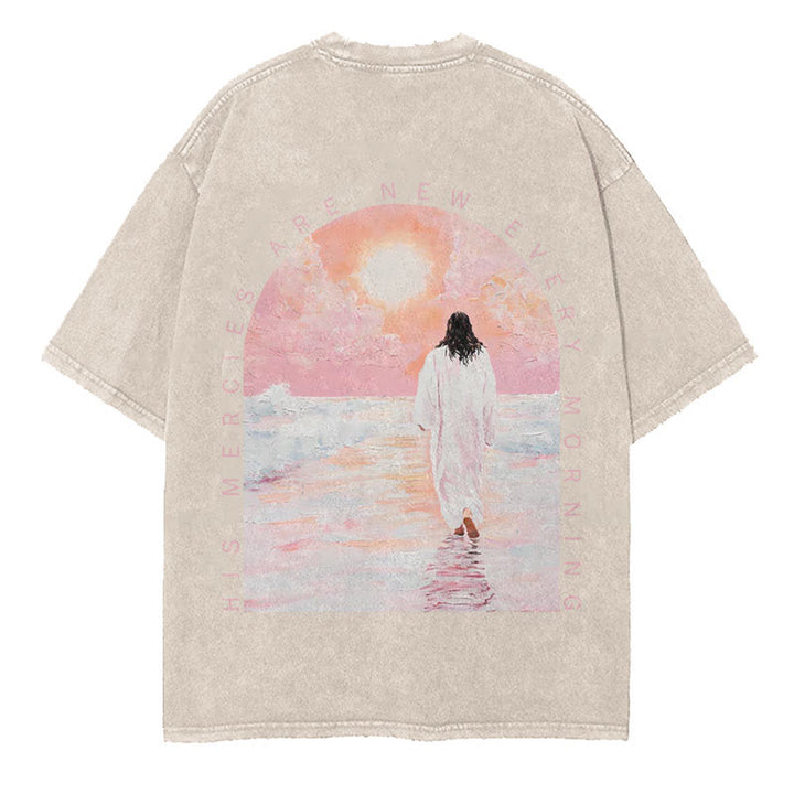Christianartworkshop His Mercies Are New Double Sided Unisex Washed Christian T-Shirt