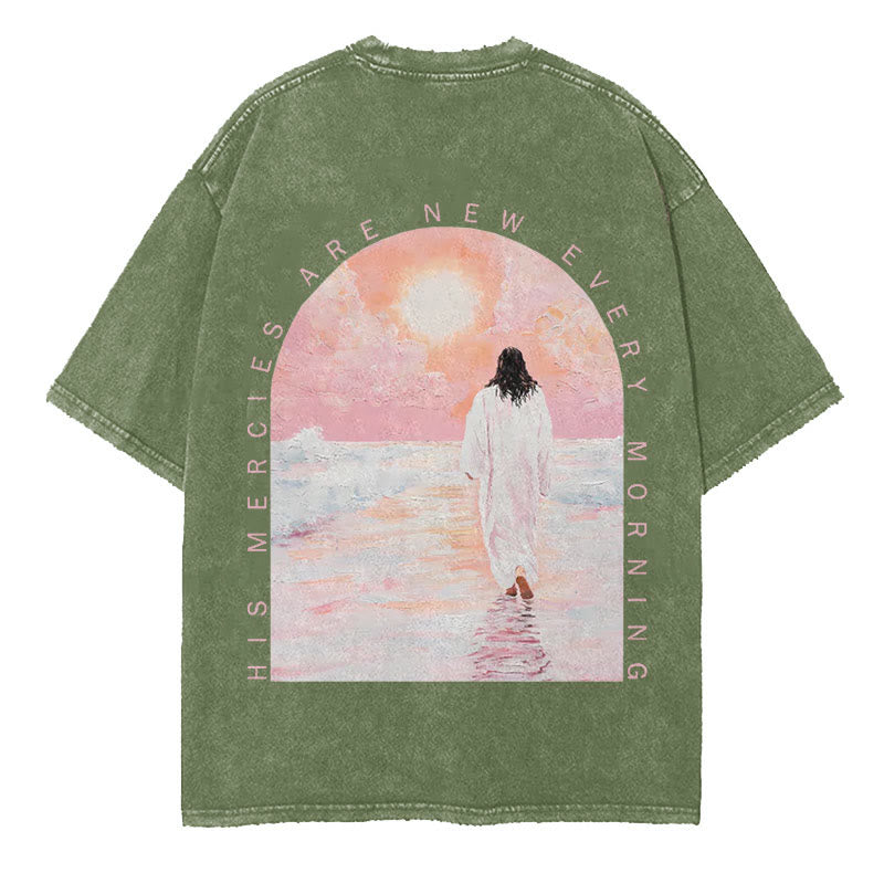Christianartworkshop His Mercies Are New Double Sided Unisex Washed Christian T-Shirt - Army Green - 5XL - image 11