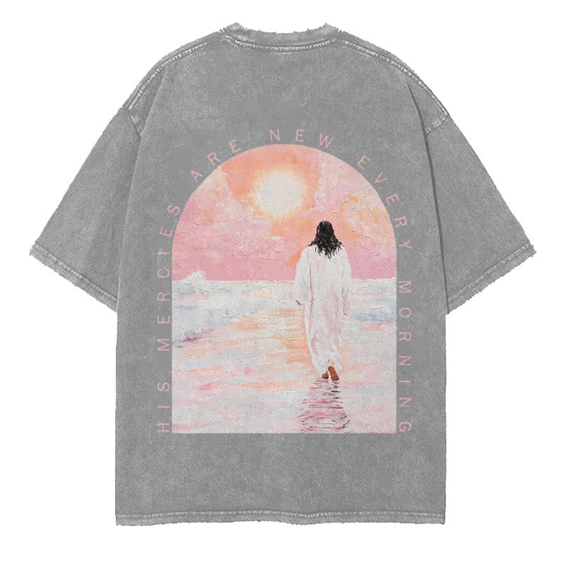 Christianartworkshop His Mercies Are New Double Sided Unisex Washed Christian T-Shirt - Grey - 5XL - image 3