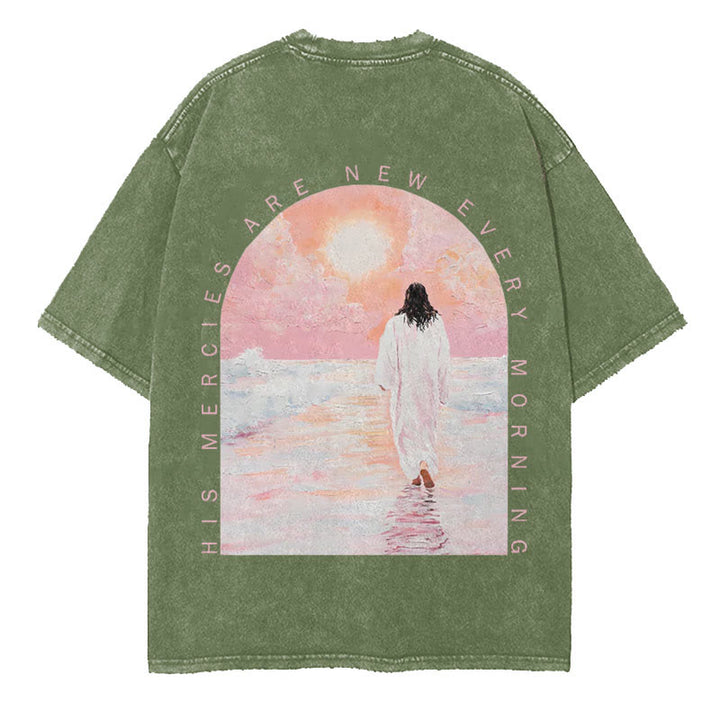 Christianartworkshop His Mercies Are New Double Sided Unisex Washed Christian T-Shirt