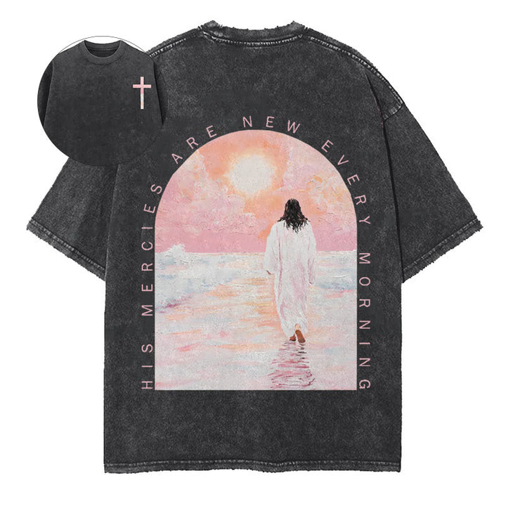 Christianartworkshop His Mercies Are New Double Sided Unisex Washed Christian T-Shirt