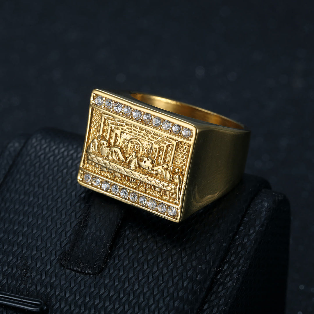 Christianartworkshop 2 Colors Vintage&Classic The Last Supper Ring: A Symbol of Devotion and Heritage - Gold - UK Size Z（US 13） - image 0