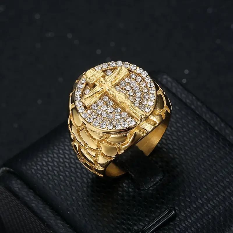 Christianartworkshop Adorn Your Faith: The Divine Golden Pattern Gemstones Crucifix Ring - US13 - image 0