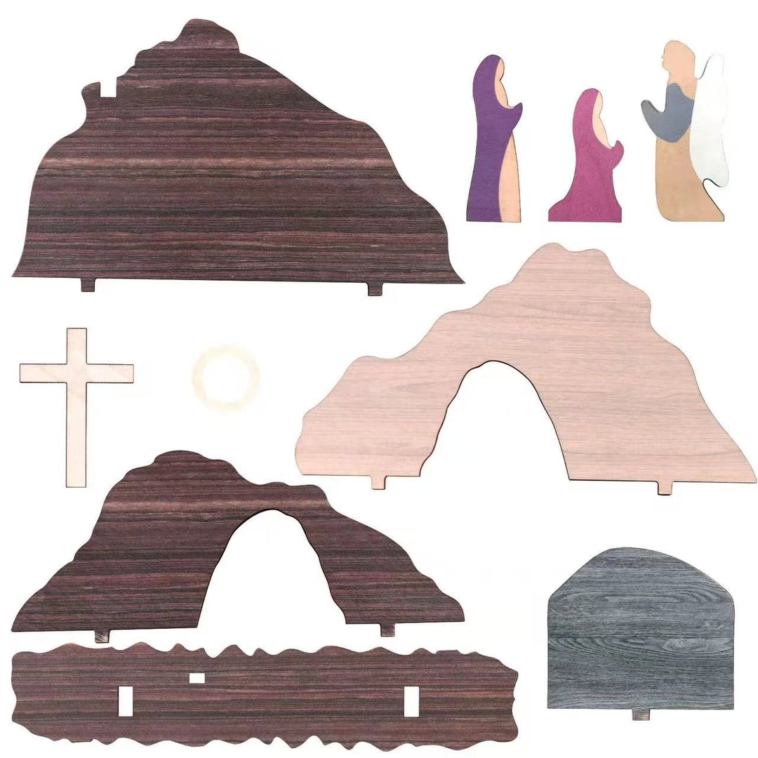 Christianartworkshop He is Risen Cross and Angels Wooden Easter Dekstop Decor Ornament