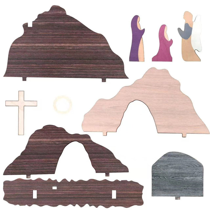 Christianartworkshop He is Risen Cross and Angels Wooden Easter Dekstop Decor Ornament