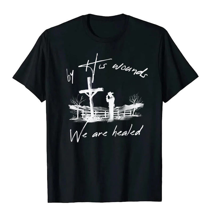 Christianartworkshop By His Wounds We are Healed T-Shirt - Black - 2XL - image 1