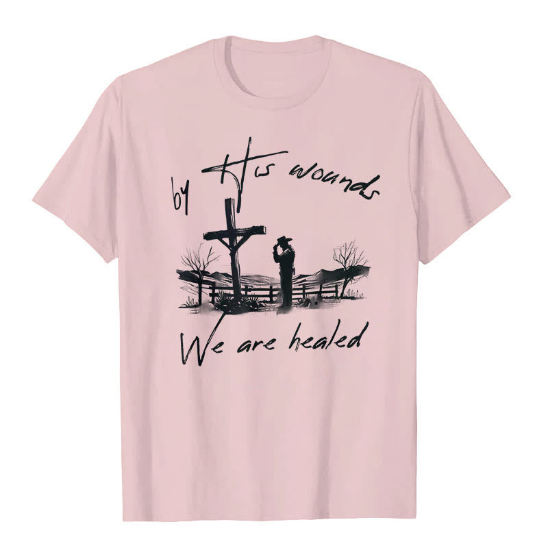 Christianartworkshop By His Wounds We are Healed T-Shirt - Pink - 2XL - image 4