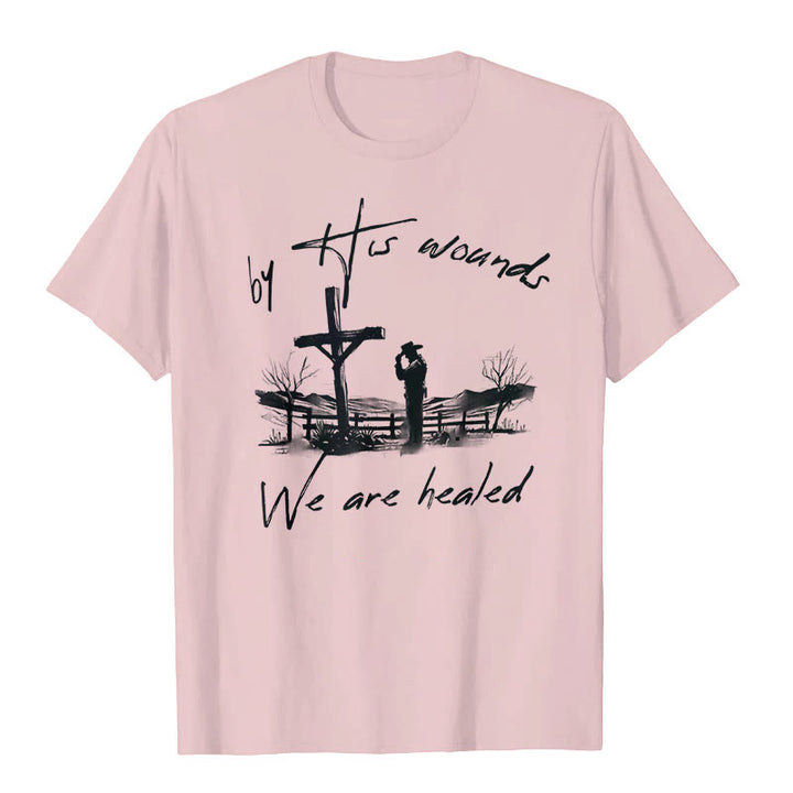 Christianartworkshop By His Wounds We are Healed T-Shirt - Pink - 2XL - image 4