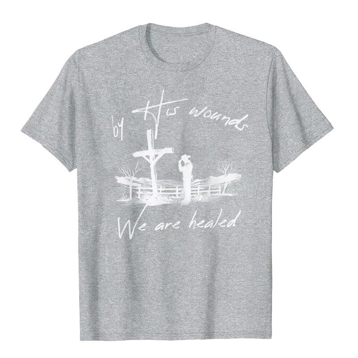 Christianartworkshop By His Wounds We are Healed T-Shirt - Grey - 2XL - image 8