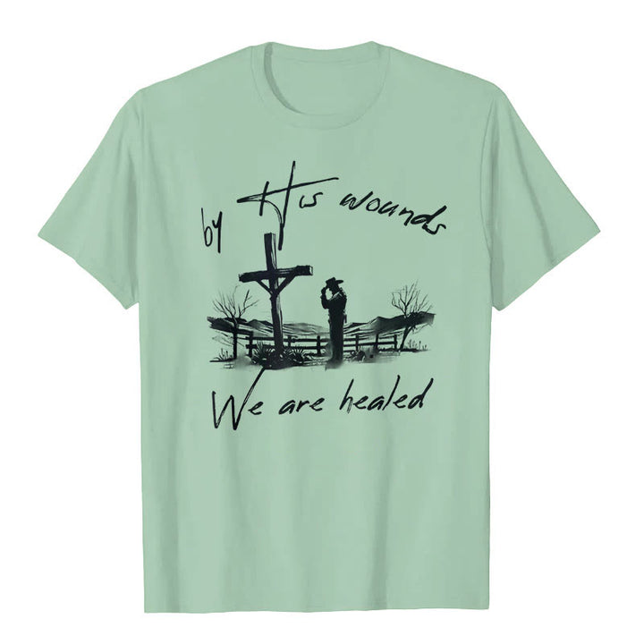 Christianartworkshop By His Wounds We are Healed T-Shirt - Light Green - 2XL - image 5