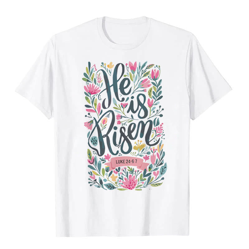 Christianartworkshop He Is Risen Floral Print Graphic T-Shirt - White - 2XL - image 0