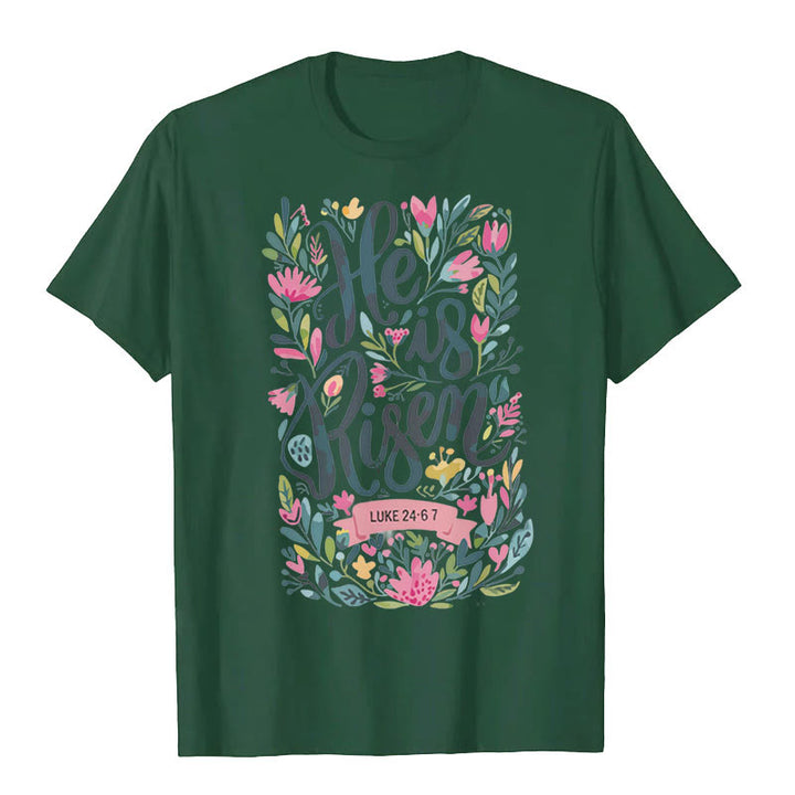 Christianartworkshop He Is Risen Floral Print Graphic T-Shirt - Dark Green - 2XL - image 6