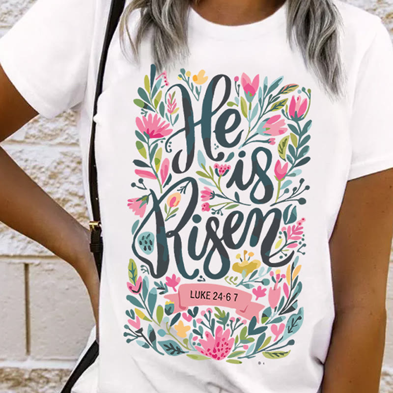 Christianartworkshop He Is Risen Floral Print Graphic T-Shirt - image 10