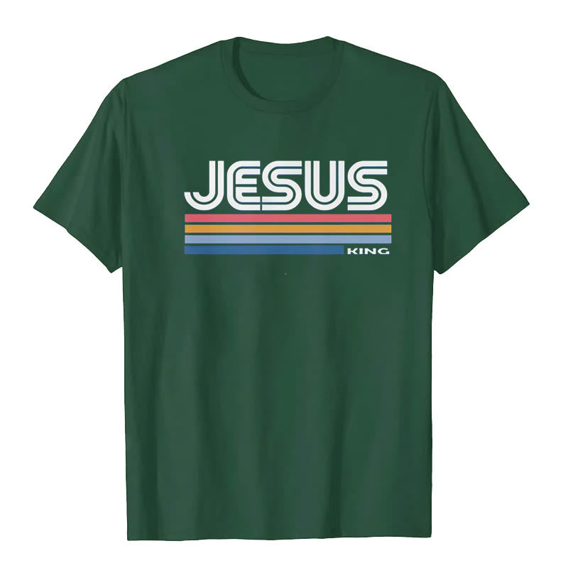 Christianartworkshop Retro Jesus King T-Shirt - Dark Green - 2XL - image 6