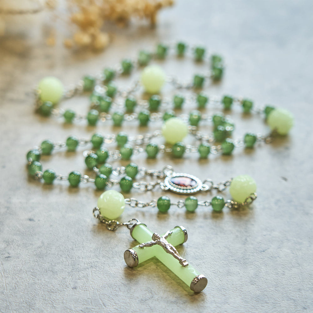 Christianartworkshop Jade & Luminous Rose Our Father Beads Glowing Faith Rosary: A Divine Companion - image 1