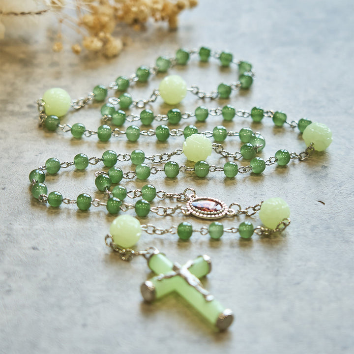 Christianartworkshop Jade & Luminous Rose Our Father Beads Glowing Faith Rosary: A Divine Companion - image 2
