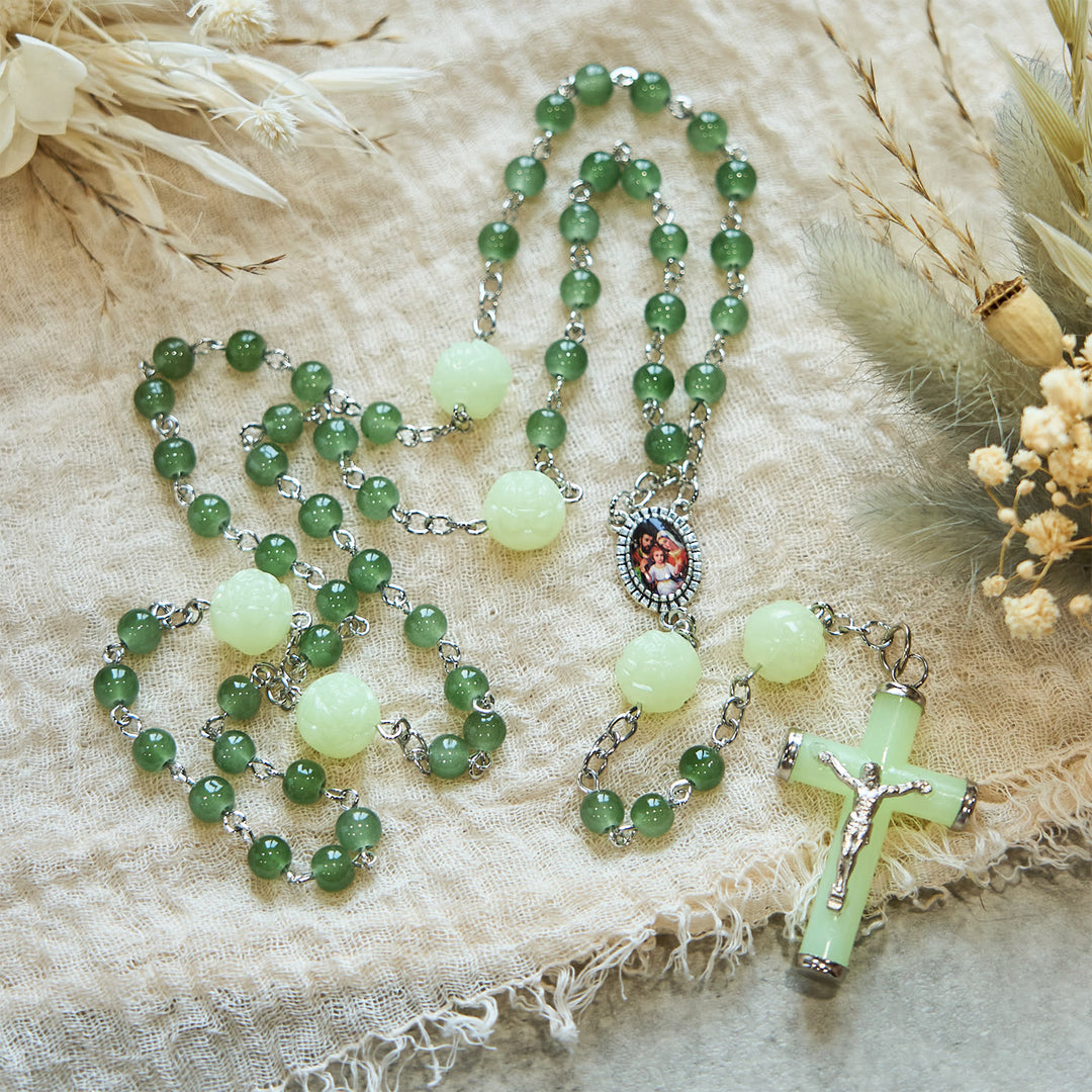 Christianartworkshop Jade & Luminous Rose Our Father Beads Glowing Faith Rosary: A Divine Companion - image 0