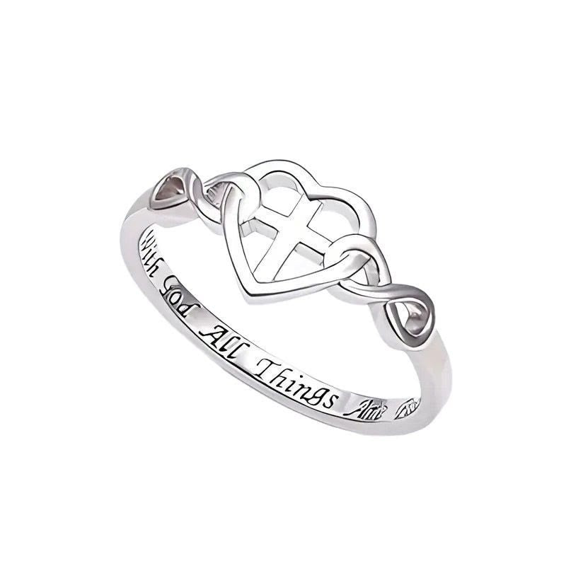 Christianartworkshop Heart Cross Faith - Bonded Ring: With God, All Things Are Possible - image 3