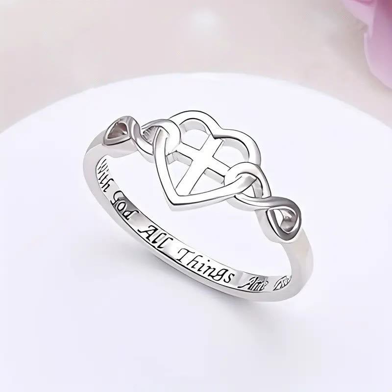 Christianartworkshop Heart Cross Faith - Bonded Ring: With God, All Things Are Possible - image 1