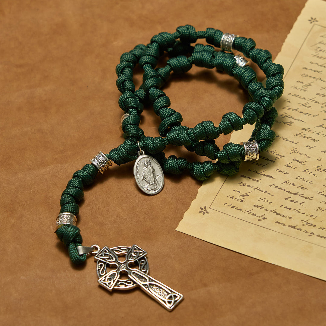 Christianartworkshop PRAYERFUL FAITH: St. Patrick Medal Dark Green Handmade Paracord Knotted Rosary - image 8