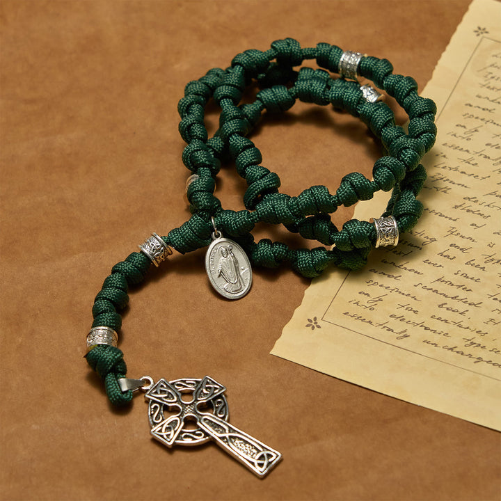 Christianartworkshop PRAYERFUL FAITH: St. Patrick Medal Dark Green Handmade Paracord Knotted Rosary - image 8