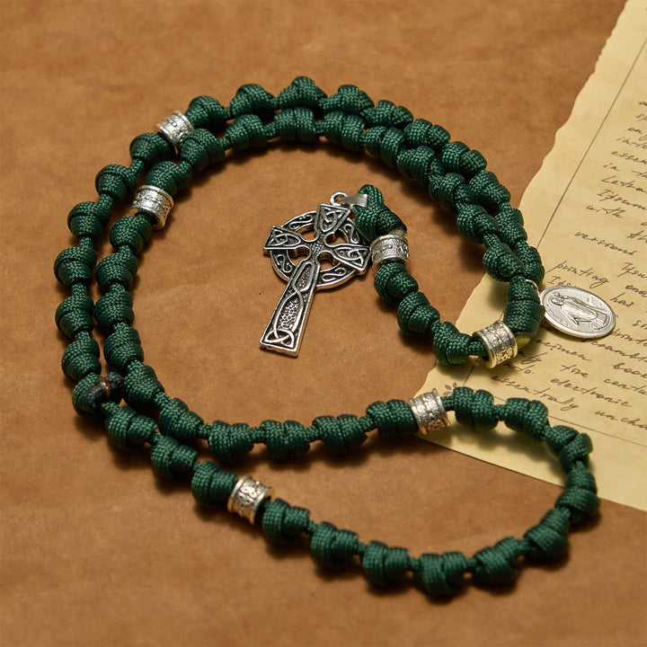 Christianartworkshop PRAYERFUL FAITH: St. Patrick Medal Dark Green Handmade Paracord Knotted Rosary - image 3
