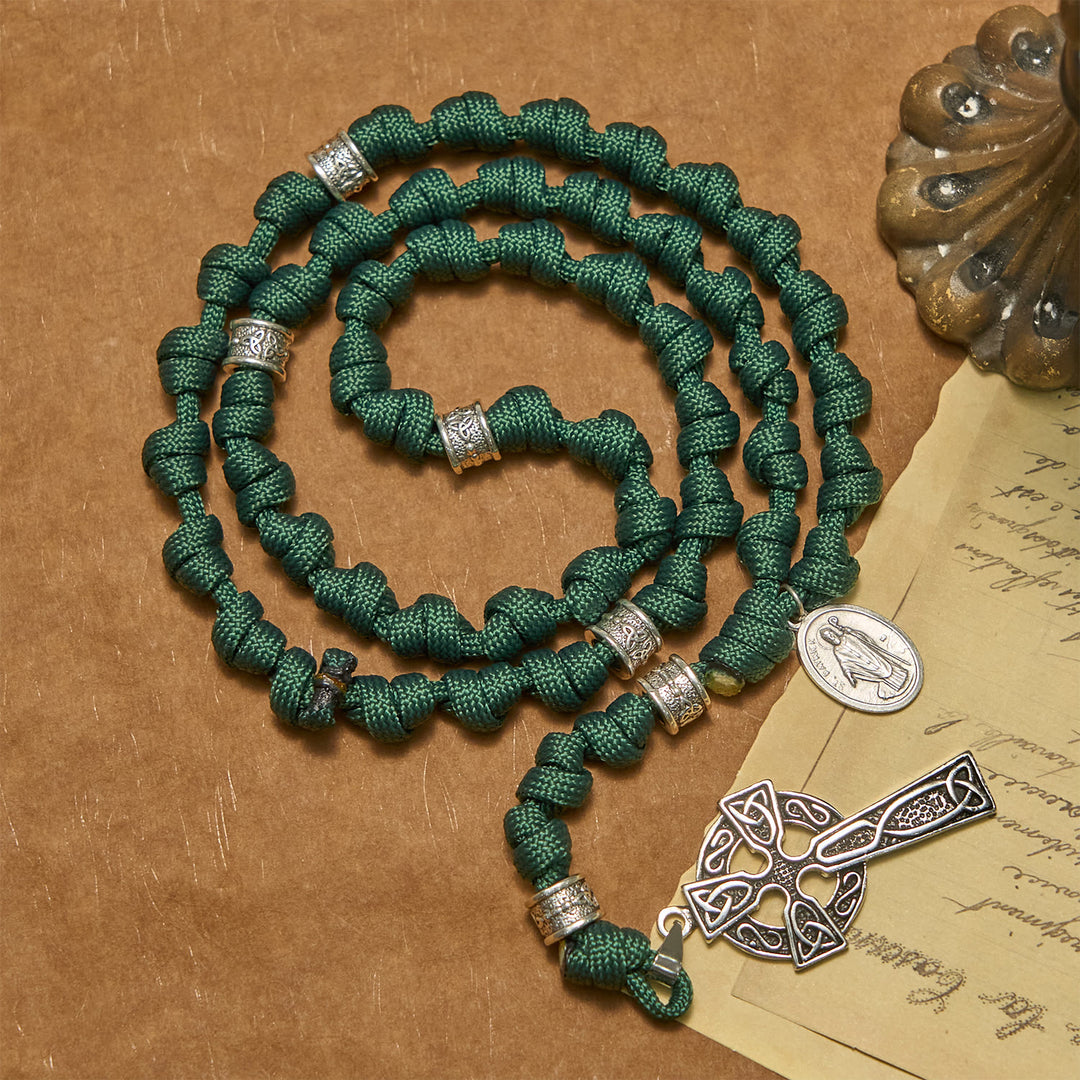 Christianartworkshop PRAYERFUL FAITH: St. Patrick Medal Dark Green Handmade Paracord Knotted Rosary - image 2