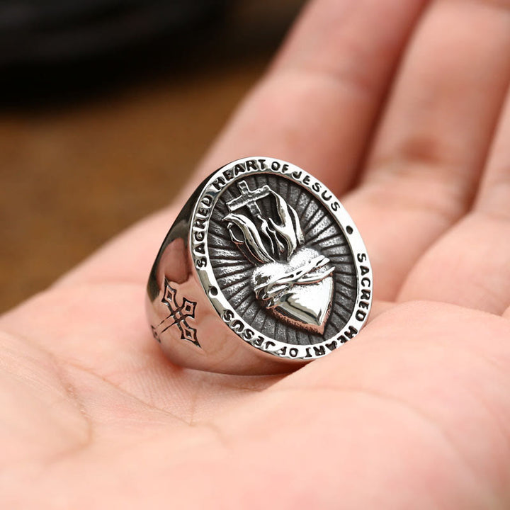 Christianartworkshop 3 Colors Sacred Heart Of Jesus Cross Faith Spirit Blessing Ring - image 2