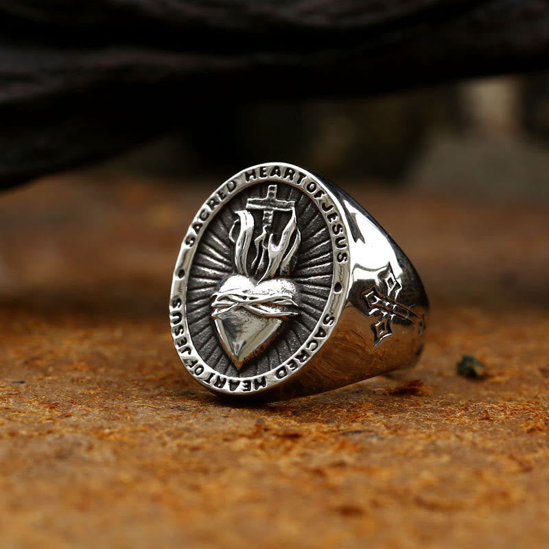 Christianartworkshop 3 Colors Sacred Heart Of Jesus Cross Faith Spirit Blessing Ring - image 5