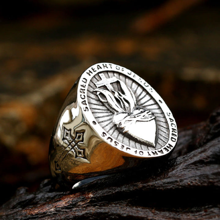 Christianartworkshop 3 Colors Sacred Heart Of Jesus Cross Faith Spirit Blessing Ring - image 4