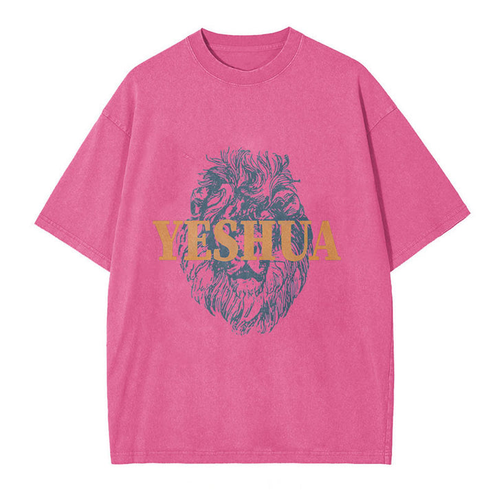 Christianartworkshop "YESHUA" Lion Head Washed T-Shirt - Rose - 5XL - image 4