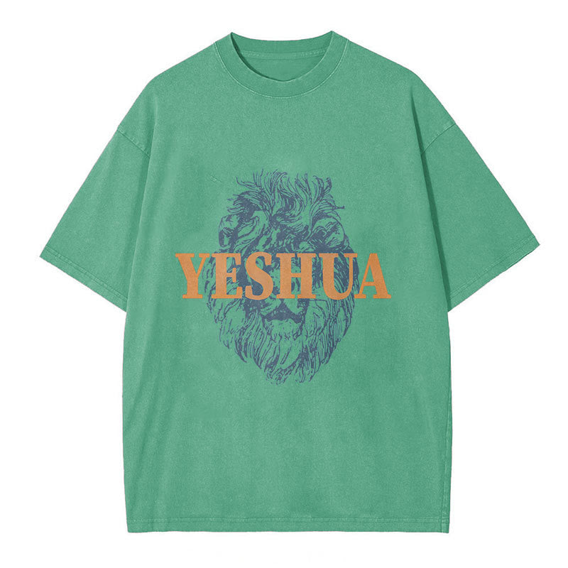 Christianartworkshop "YESHUA" Lion Head Washed T-Shirt - Green - 5XL - image 5