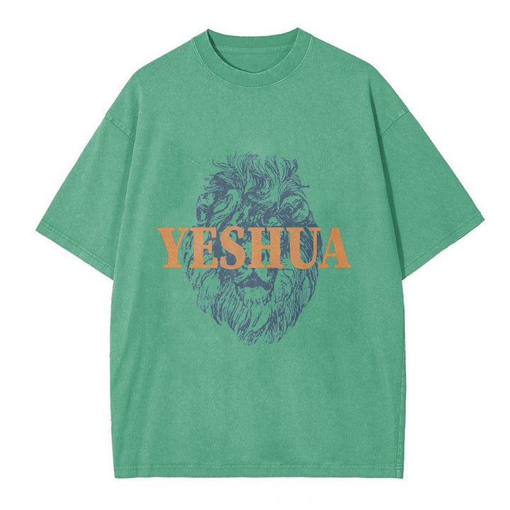 Christianartworkshop "YESHUA" Lion Head Washed T-Shirt - Green - 5XL - image 5