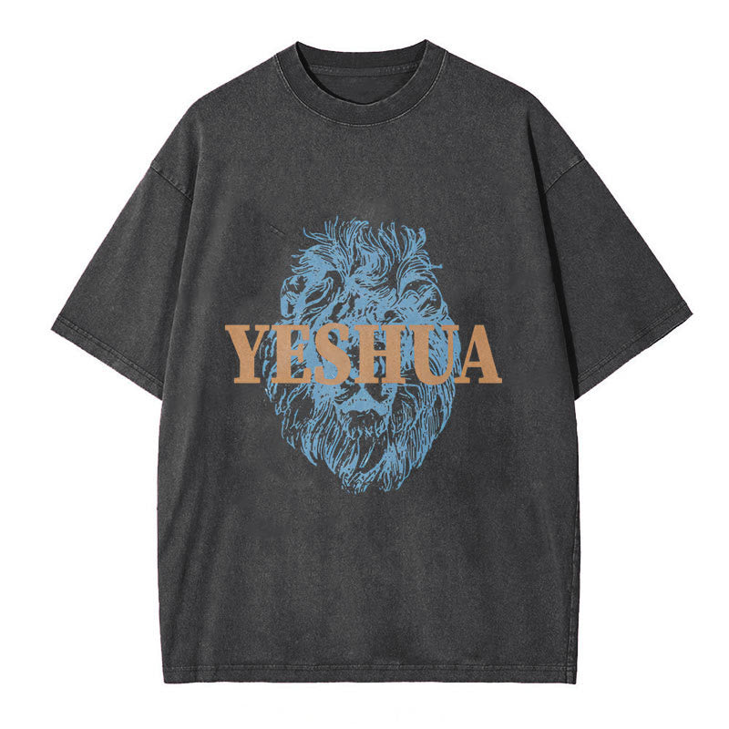 Christianartworkshop "YESHUA" Lion Head Washed T-Shirt - Black - 5XL - image 0