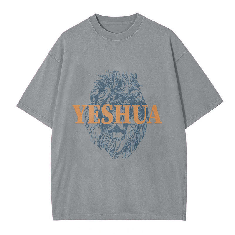 Christianartworkshop "YESHUA" Lion Head Washed T-Shirt - Grey - 5XL - image 6