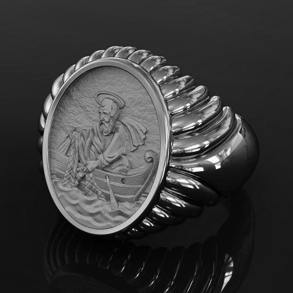 Christianartworkshop Fisherman Apostle's Legacy Ring: A Symbol of Faith and Devotion - Silver - UK Size Z（US 13） - image 3