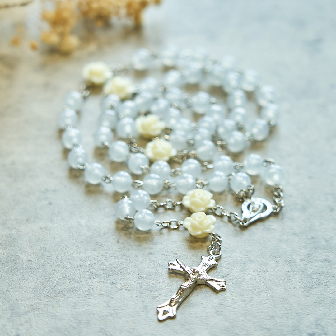 Christianartworkshop Luminous Beads with Flower Rose Glow-in-dark Divine Grace Rosary