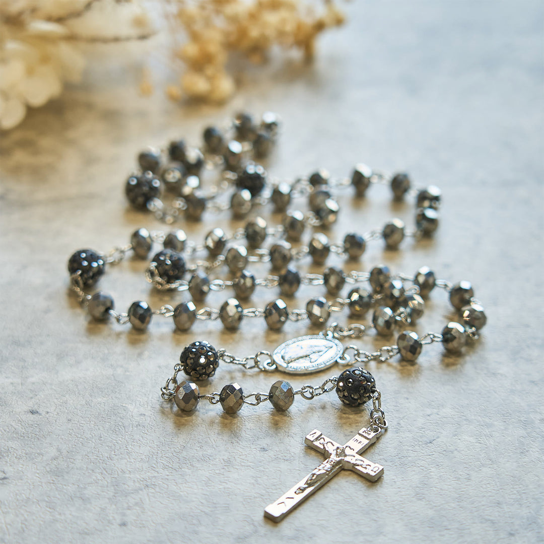 Christianartworkshop Colorful Shiny Black Crystal Radiant Faith Rosary: A Spiritual and Aesthetic Delight