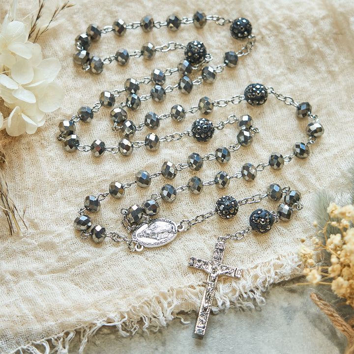 Christianartworkshop Colorful Shiny Black Crystal Radiant Faith Rosary: A Spiritual and Aesthetic Delight